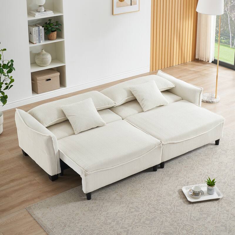87.79" Modern Folding Sofa Bed for Living Room with Storage and Throw Pillows