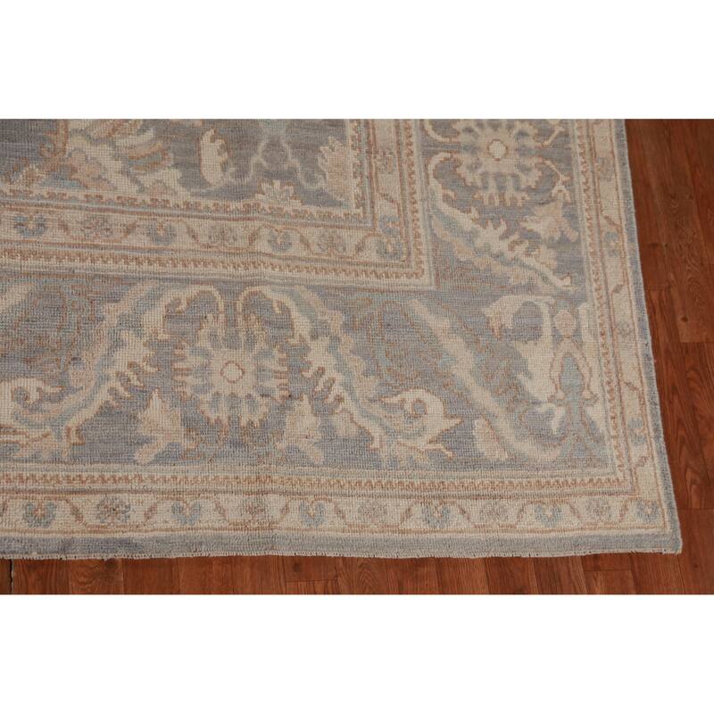 Hand Knotted Oriental 100% Wool Carpet Transitional All-Over Greys & Charcoal Oushak Area Rug - 11' 11'' X 9' 3''