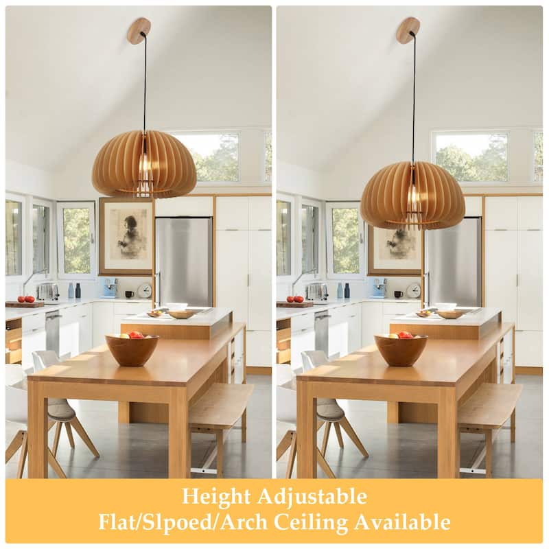 60-Watt 1-Light Brown Pendant Light with Pumpkin Shape for Kitchen Island, Semi Flush Mount Chandelier for Dining Room