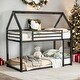 preview thumbnail 10 of 16, Twin over Twin House Bunk Bed with Built-in Ladder for Home Black
