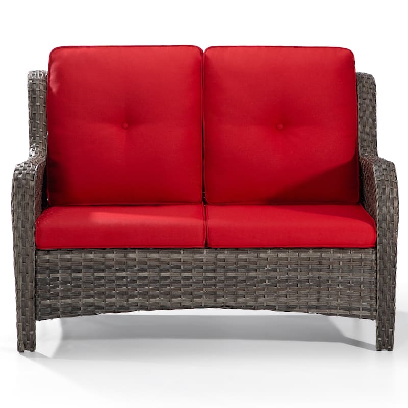 Cozywor Brown Wicker Outdoor Patio Loveseat with Cushions