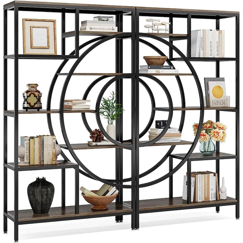 70.47 inches Geometric Bookcase, Industrial 8-Tiers Bookshelves