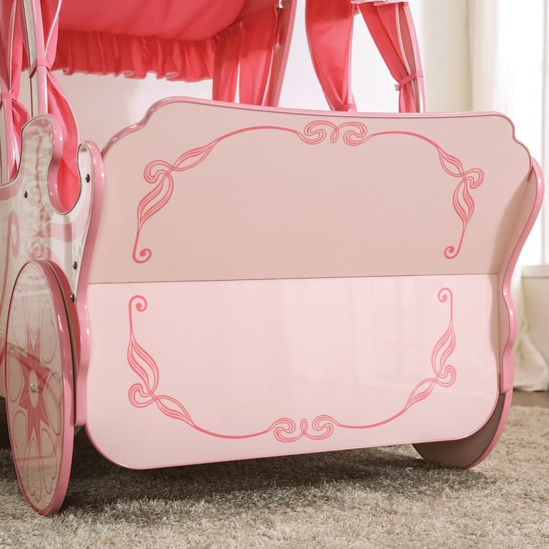 Transitional Pink Wood Pumpkin Carriage Kids Canopy Bed by Furniture of America