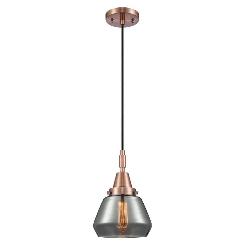 Innovations Lighting Downtown Urban - Caden Fulton - 1 Light 7" Cord Hung Mini Pendant - Antique Copper/Light Smoke Shade