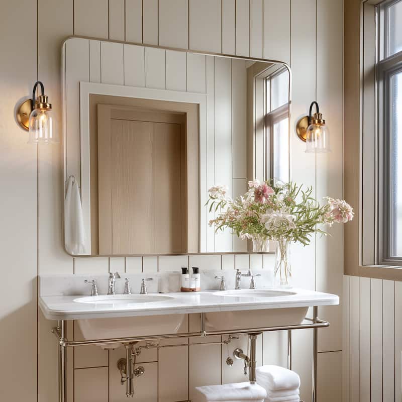 Modern 1-Light Black Gold Wall Sconces Bell Seeded Glass Bathroom Vanity Lighting - 4.7" L x 7" W x 9" H