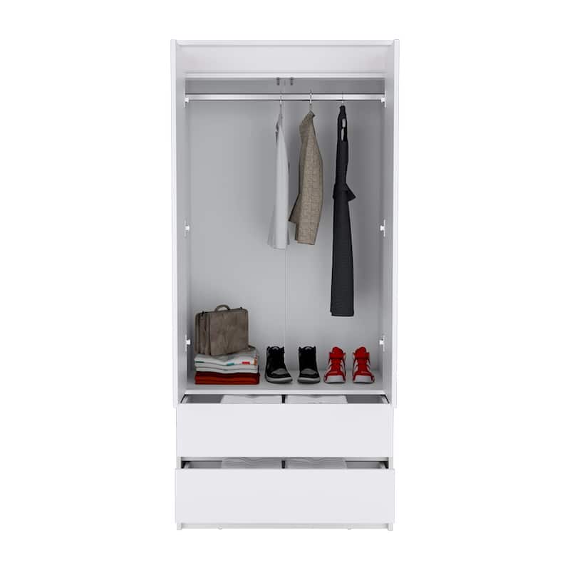 20.47" Modern Double-door Armoire with Hanging Rod and Two Drawers for Bedroom