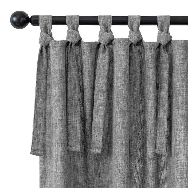 Linen Texture Tie Top Room Darkening Curtain Pair(2 panels)