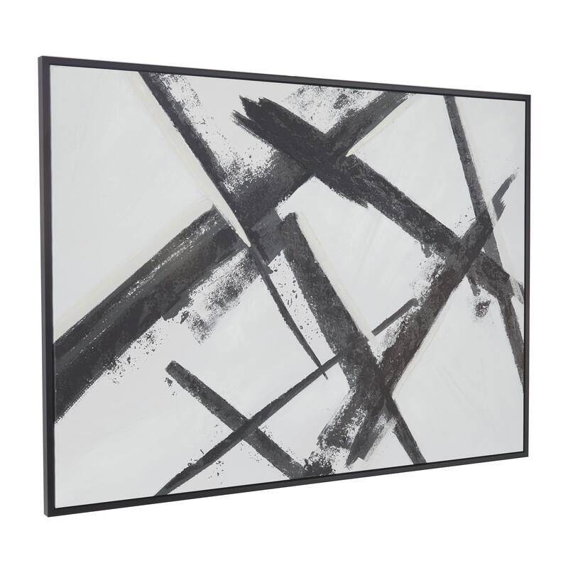 Canvas Abstract Living Room Framed Wall Art with Black Frame - Black - Roche River Decor