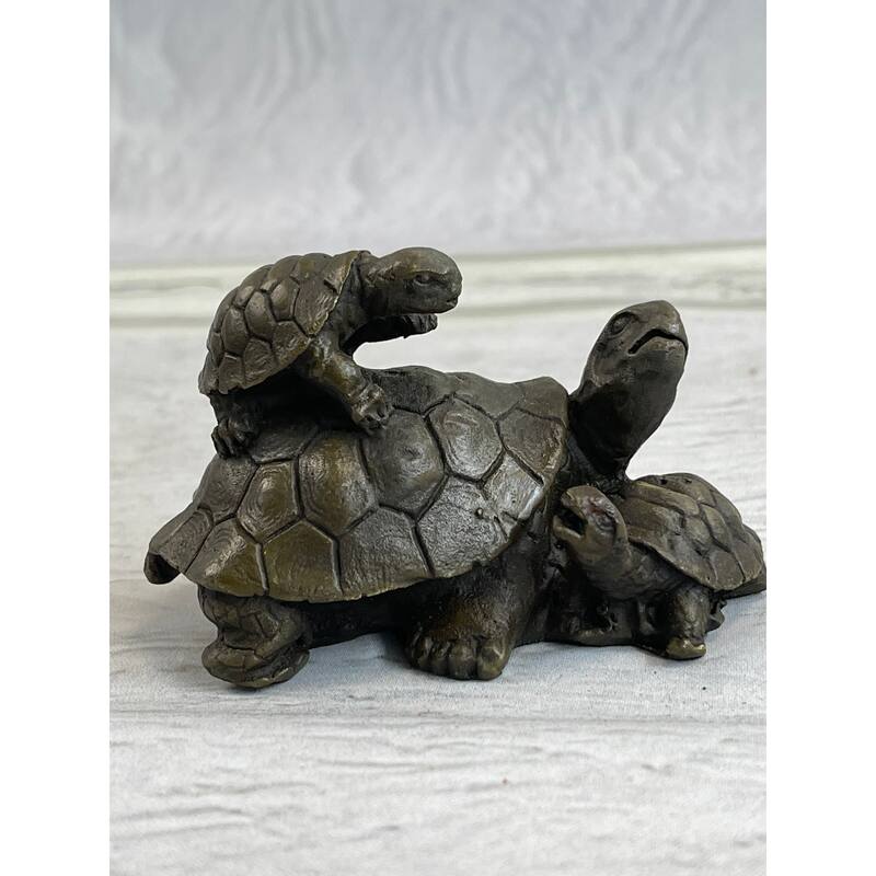 Original Mother Turtle With Baby Hatchling Bronze Sculpture Reptile Sea Statue