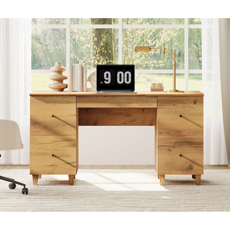 WAMPAT Executive Desk with 5 Drawers, 58 Inch Wide for Home Office