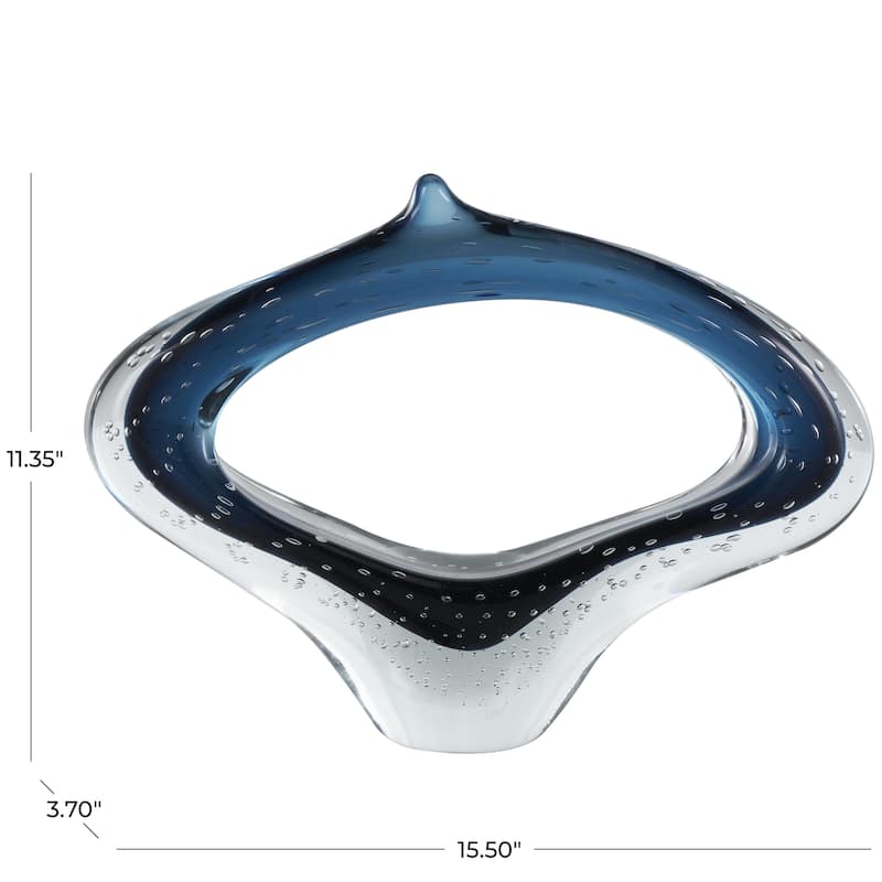 Glass Abstract Ombre Cutout Oval Decorative Sculpture with Bubble Texturing - Dark Blue or Copper - Roche River Decor