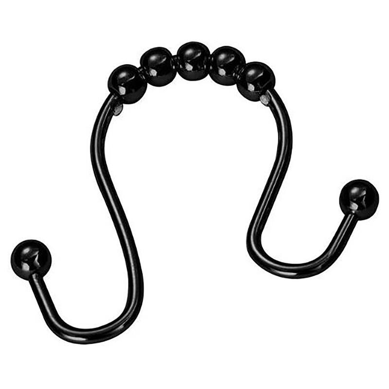 12 Piece Set - Matte Black Double Glide Shower Curtain Hooks Rings Rustproof Metal