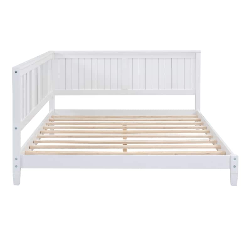 Wooden Daybed with Armrest and Backrest, Twin/Full Sizes, Classic Mid-Century Sofa Bed for Living Room Decor