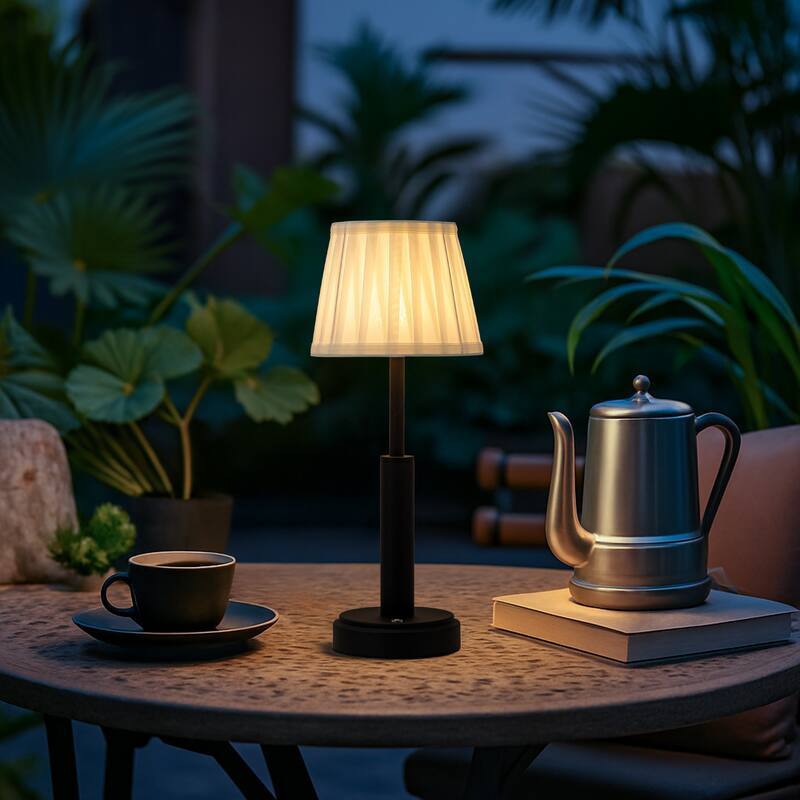 Modern Rechargeable LED Table Lamp with Fabric Shade Classic Touch Control USB Cordless Nightstand Light for Bedroom - W6''