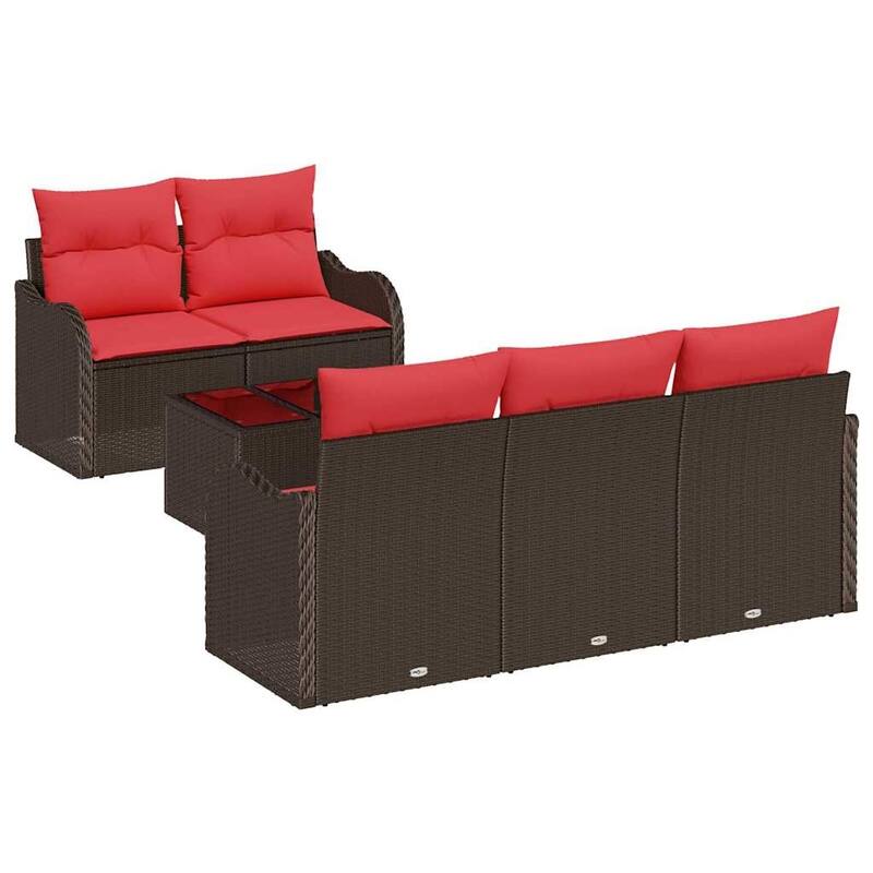 vidaXL 6 Garden Sofa Set with Cushions Black/Brown/Grey Poly Rattan - 69.3 x 24.4 x 27.2