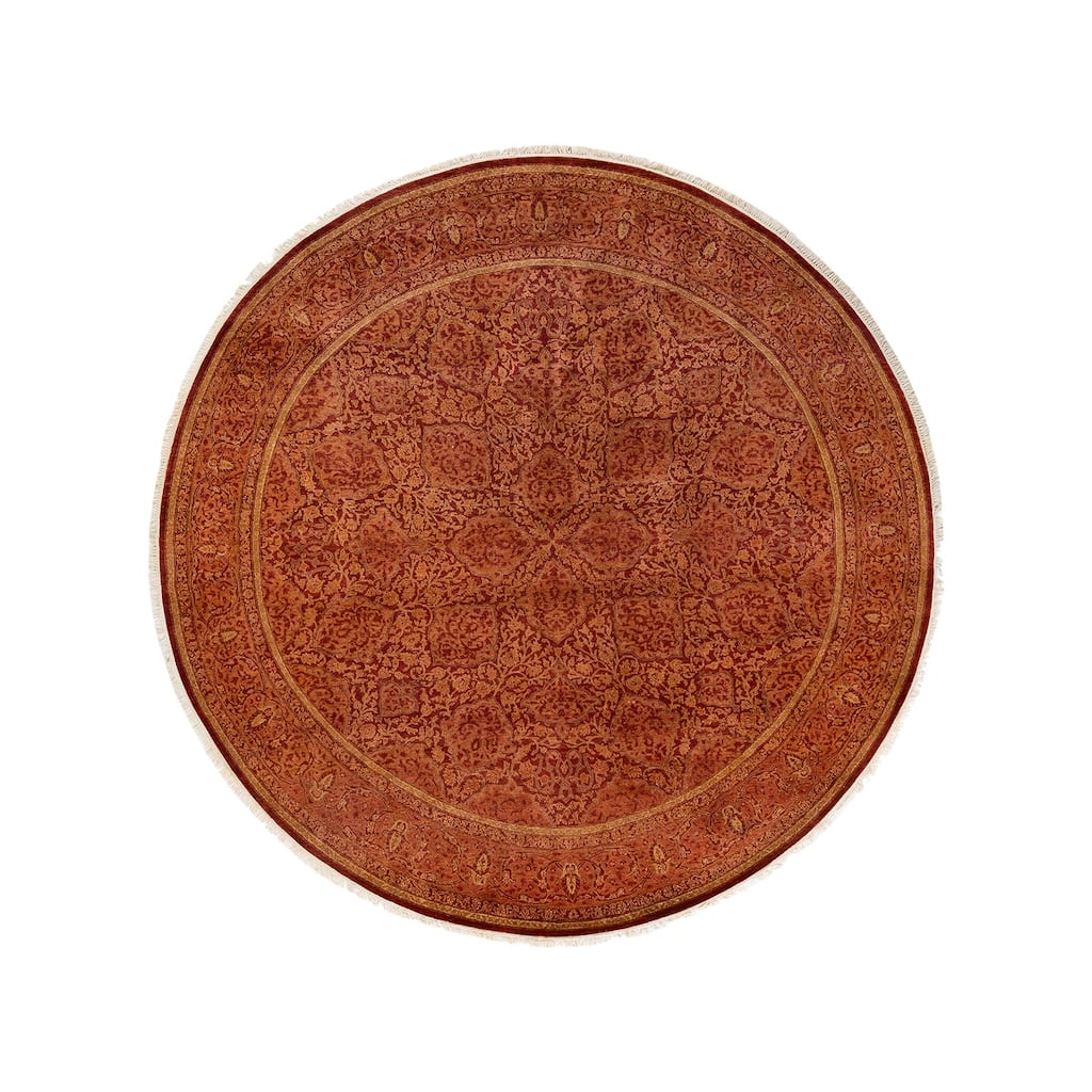 Overton Hand Knotted Wool Traditional Oriental Orange Round Area Rug - 6' x 9'