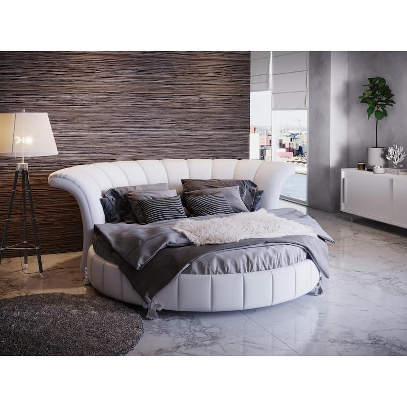 Sofacraft White Faux Leather Venetian Round King Size Bed