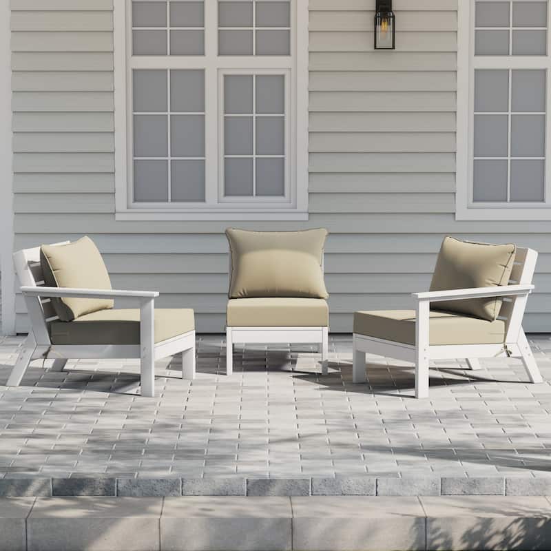 Polytrends Birchwood All Weather HDPE Outdoor Patio Deep Seating White Sofa With Cushions (3-Piece)