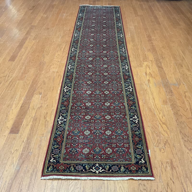 HERAT ORIENTAL Hand-knotted 2'6 x 12'1 Indo Herati Wool Runner - 2'6" x 12'1"