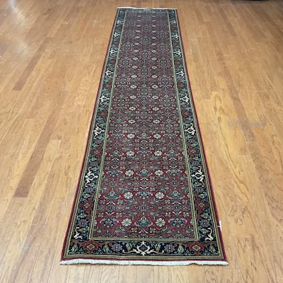 HERAT ORIENTAL Hand-knotted 2'6 x 12'1 Indo Herati Wool Runner - 2'6" x 12'1"