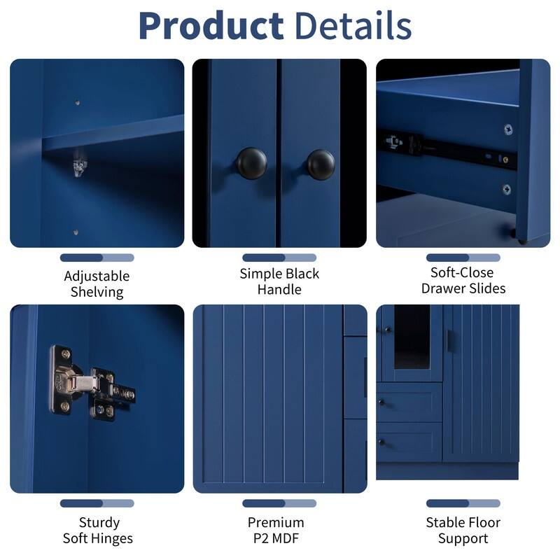 Modern 71" Tall Kitchen Pantry with Storage Cabinet, 6 Doors , Drawers, Adjustable Shelves,Pull-out Trays and Wine Rack