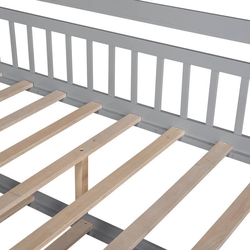 Pine House Bed with Trundle, Shelf & Guardrail
