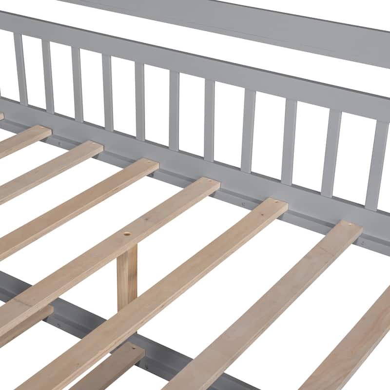 Wooden Full House Bed with Twin Trundle and Storage Shelves, Sturdy Pine Frame