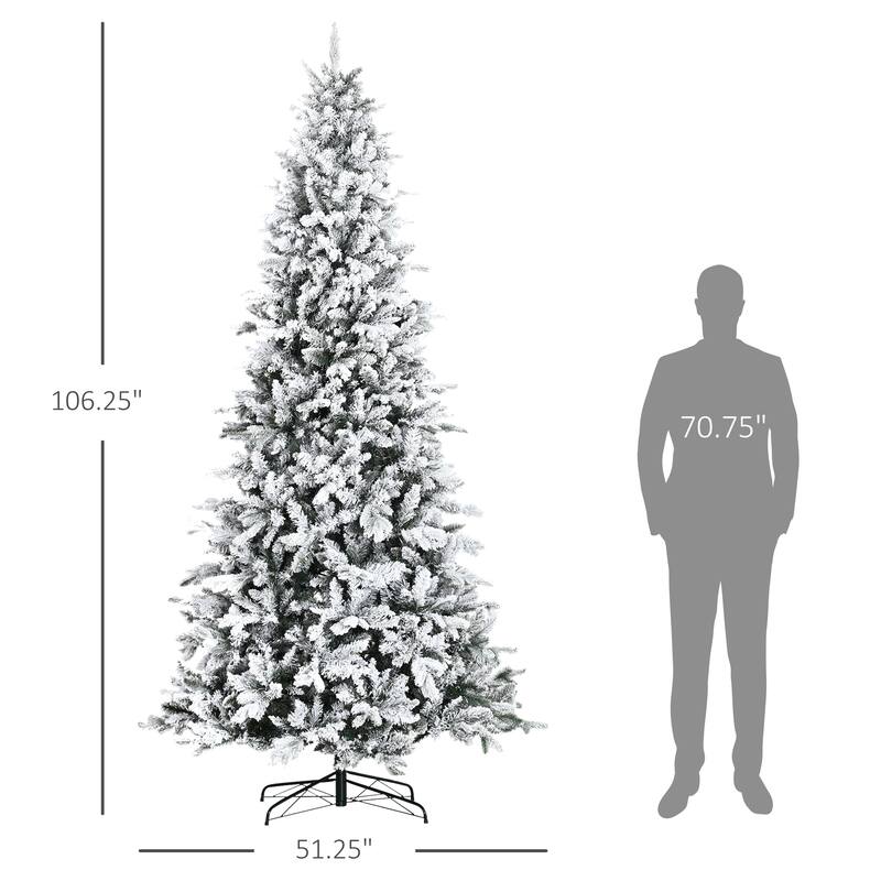 9ft Snow-Flocked Pine Artificial Christmas Tree with 2068 Branch Tips
