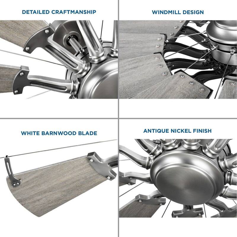 Springer Collection 52-Inch Antique Nickel 12-Blade DC Motor Windmill Ceiling Fan - 52 in x 52 in x 17.375 in
