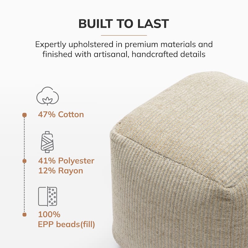 Jani 20-inch Ottoman Pouf - Handcrafted Handmade Ottoman for Seating, Footrest, Home Decor for Living Room, Bedroom