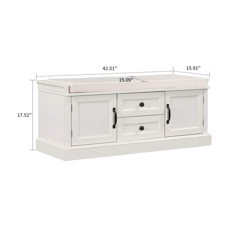 Vintage Chic Wooden Storage Bench with Removable Foam-Filled Velvet Seat Cushion