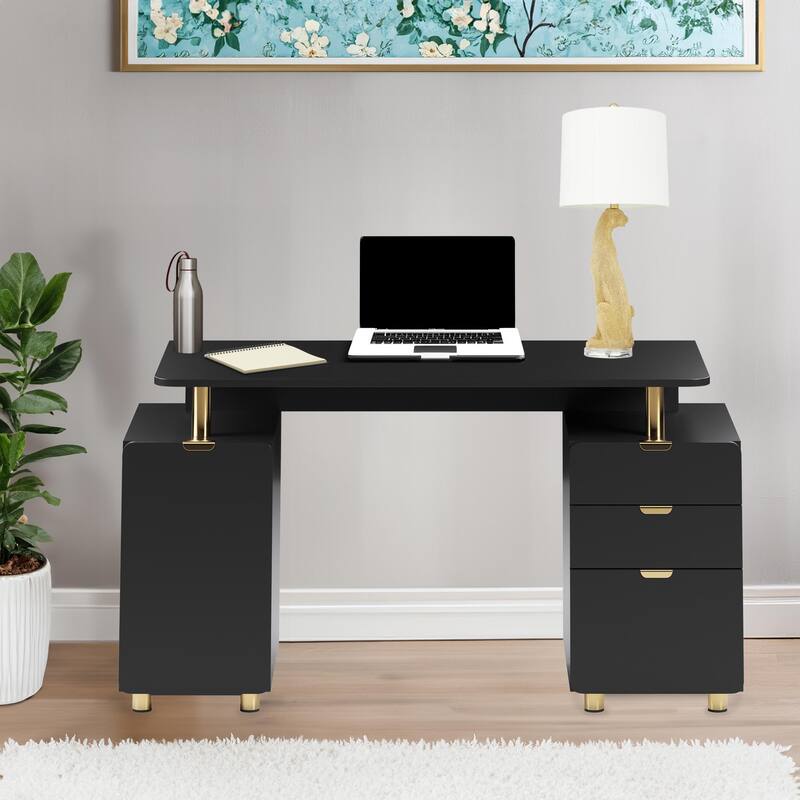 Modern Executive Floating Desk with 3 Drawers & Sleek Work Surface