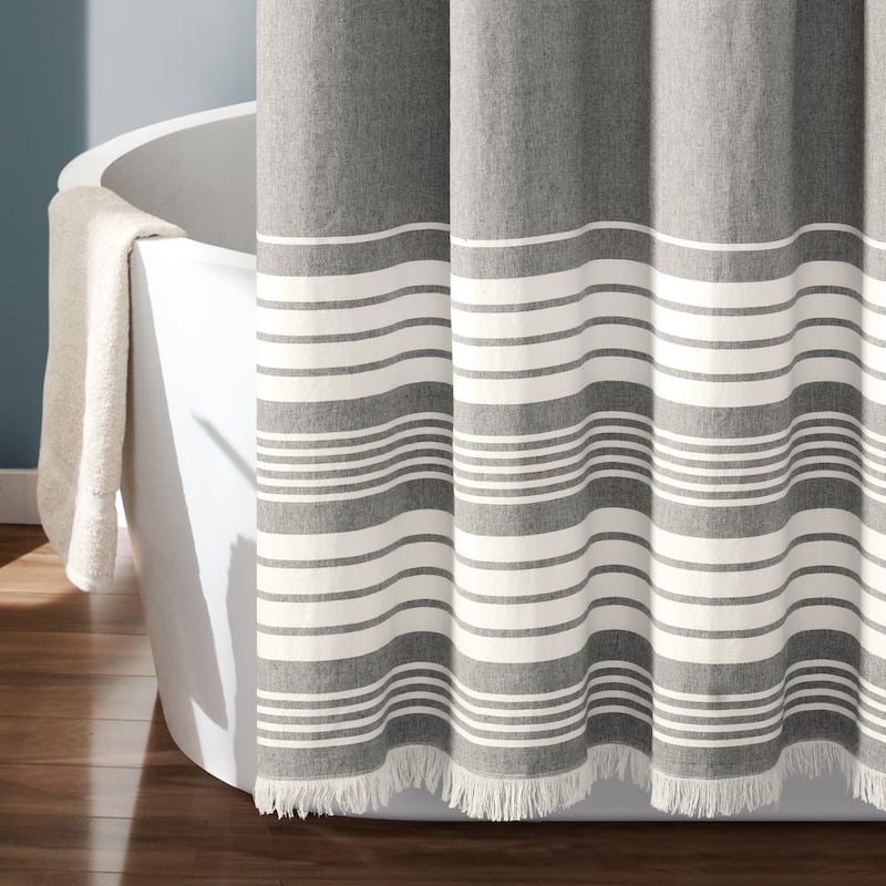 Lush Decor Nantucket Yarn Dyed Cotton Tassel Fringe Shower Curtain