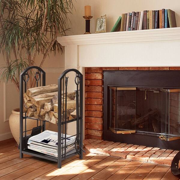 Shop Gymax Fireplace Log Rack With 4 Tools Set Fireside Firewood Holders Overstock 29123334