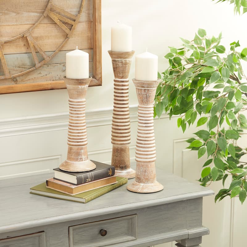 Wood Candle Holder - Set of 3 Brown - Roche River Decor - 5"W x 5"L x 18"H