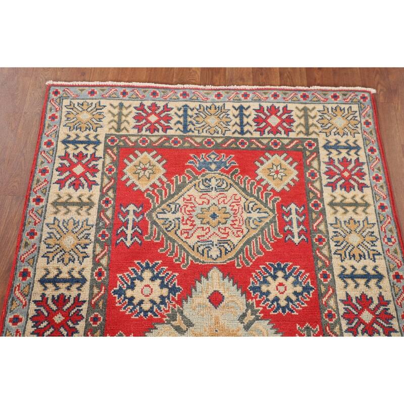 Kazak Accent Rug Handmade Traditional Red Wool Carpet - 3'2" x 4'11"