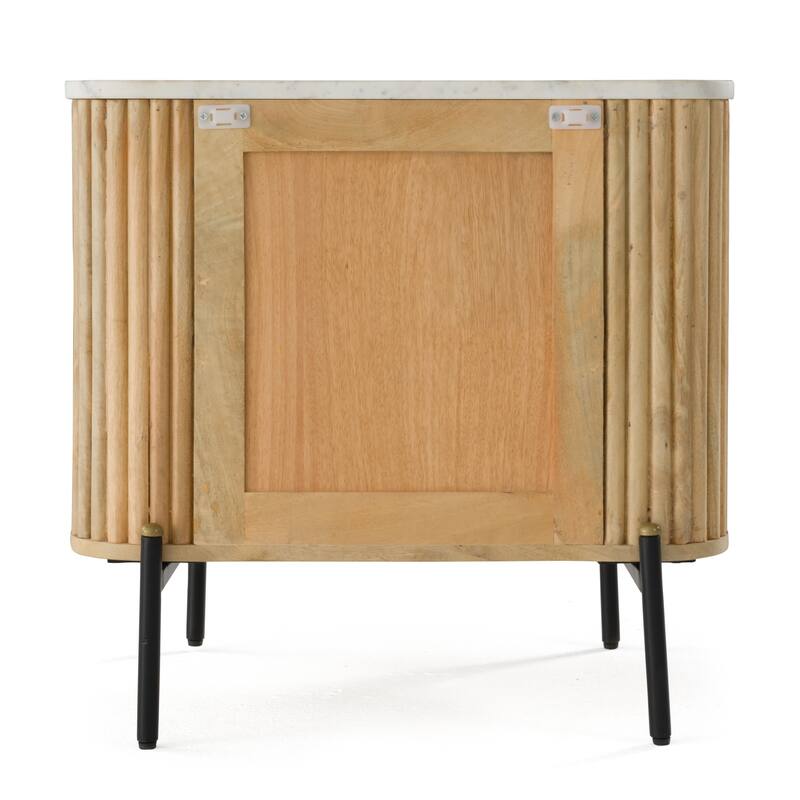 Modrest Cambridge Modern White Marble & Washed Mango 2 Drawer Nightstand