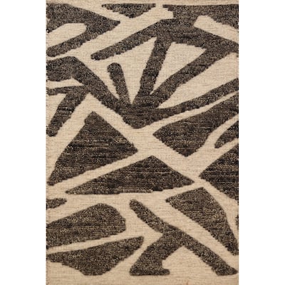 Modern Geometric Moroccan Indian Foyer Rug Handmade Wool Carpet - 2'0"x 3'0"