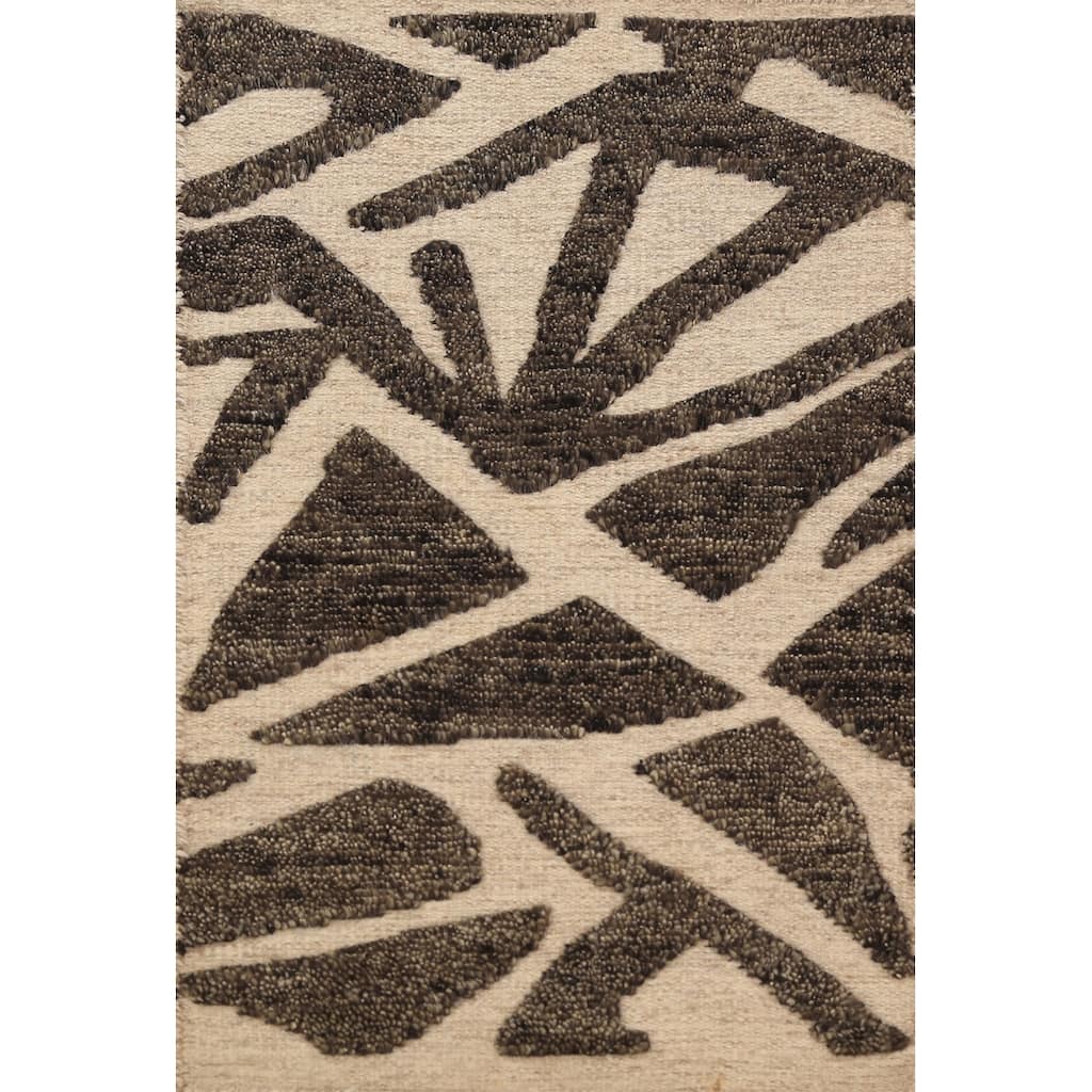 Modern Geometric Moroccan Indian Foyer Rug Handmade Wool Carpet - 2'0"x 3'0"