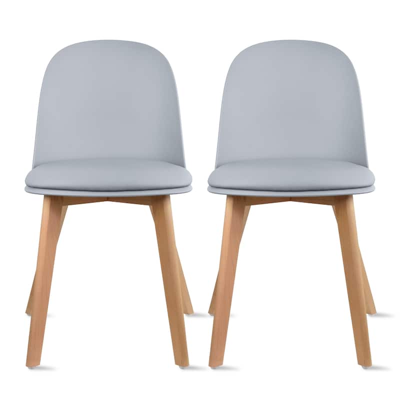 Set of 2 Modern Plastic Side Chairs with Wire Chrome Legs Ergonomic Dining Chairs for Kitchen, Dining Room, Office & Living Room - Cushion Grey