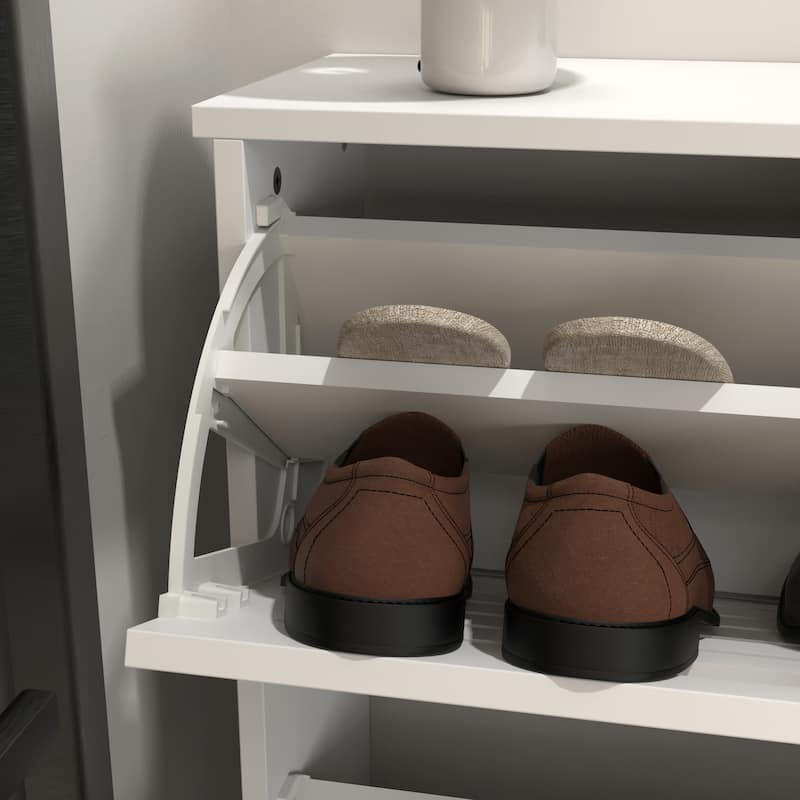 Shoe Cabinet with 3 Flip Drawers, Large Capacity Wooden Shoe Storage Cabinet, Shoe Rack with Adjustable Shelves