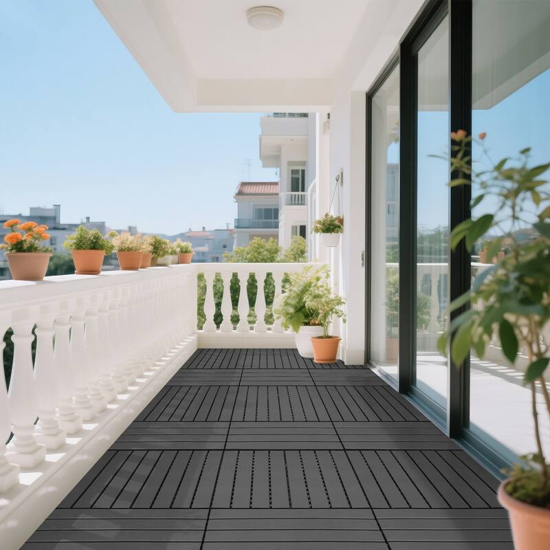 24 pieces of dark gray outdoor terrace deck tiles, DIY interlocking decking floor tiles, easy to install patio tiles