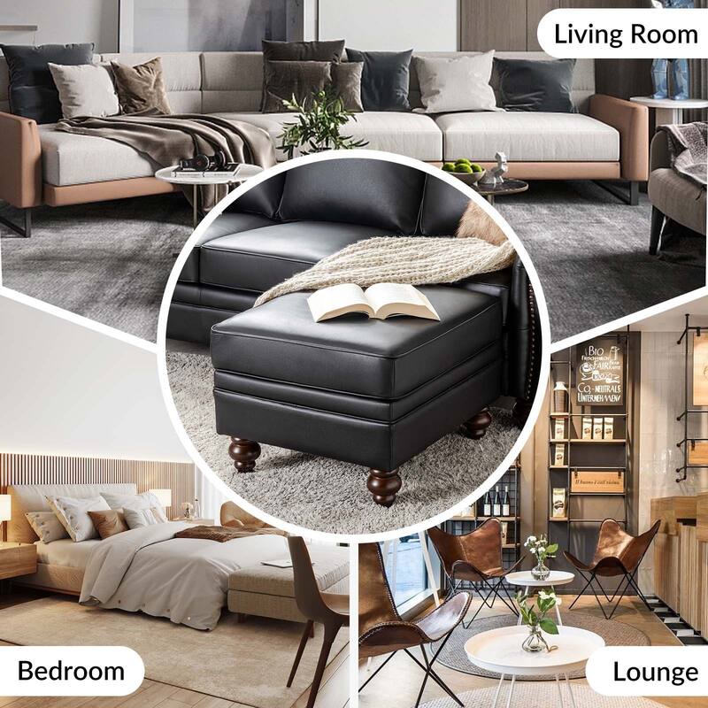 Irene Contemporary Genuine Leather Water Resistant Ottoman by HULALA HOME