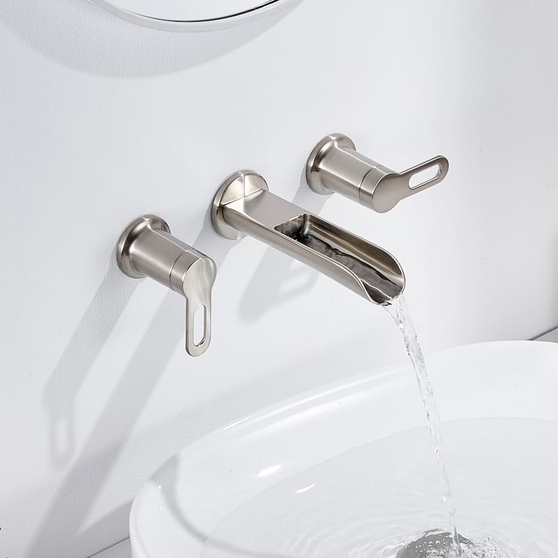 Luxier Vivid Fall 2-Handle Wall Mounted Bathroom Faucet with Valve - Brushed Nickel
