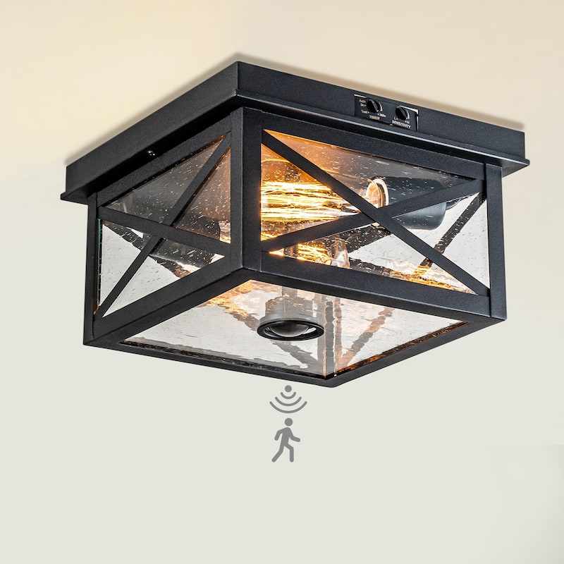 Flush Mount Motion Sensor Outdoor Ceiling light with Seeded Glass - Standard