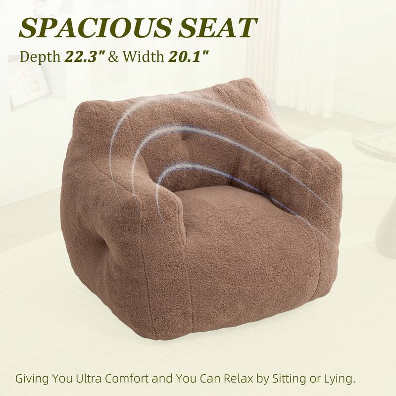 HOMEFUN Teddy Fabric Upholstered High-Density Foam Bean Bag Sofa Chair with Armrests