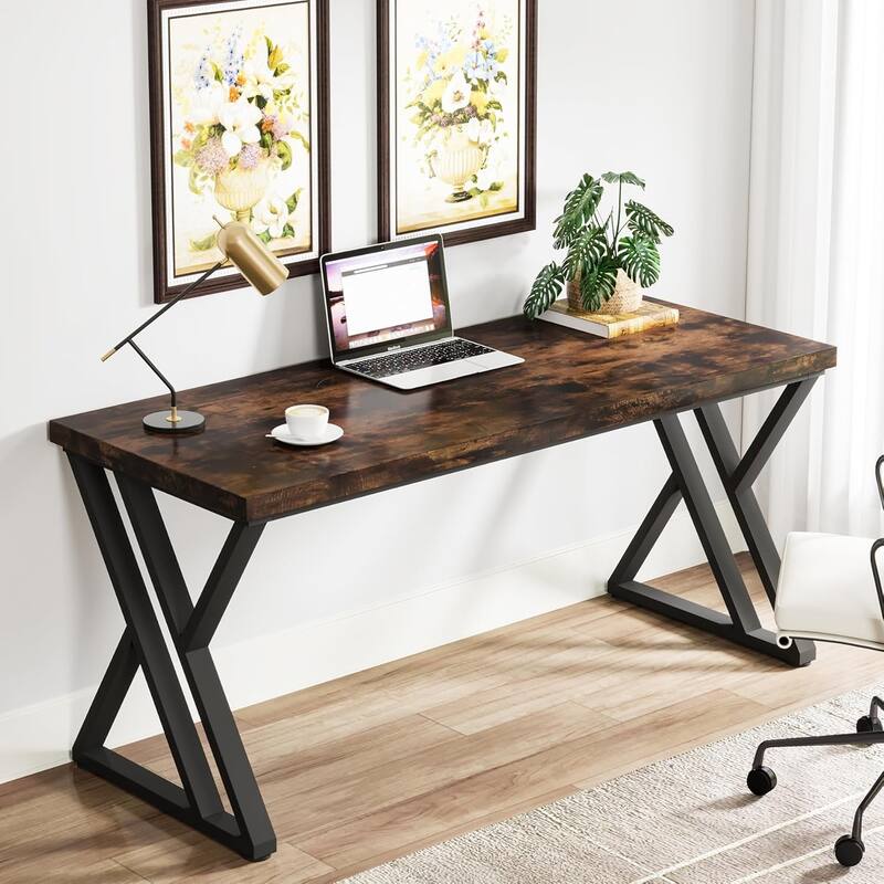 55 Inches Modern Writing Desk with Z-Shaped Metal Legs, Heavy Duty Computer Desk, Spacious Work Surface & Sturdy Frame