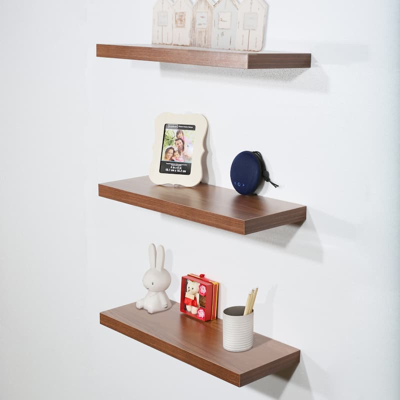 DAVEE Set of 3 JD Walnut Floating Shelves - 23.62*9.25*1.5 inches - 23.62*9.25*1.5 inches