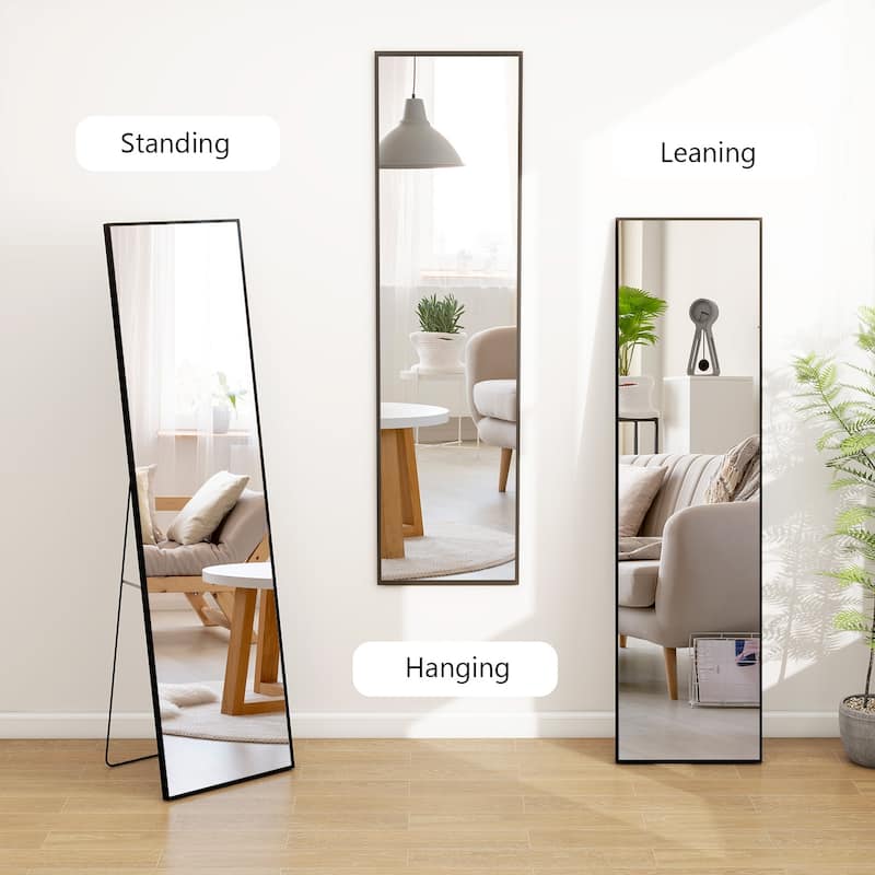 Full Length Mirror Standing Rectangle Black Frame Floor Mirrors Body Dressing Wall-Mounted Mirror
