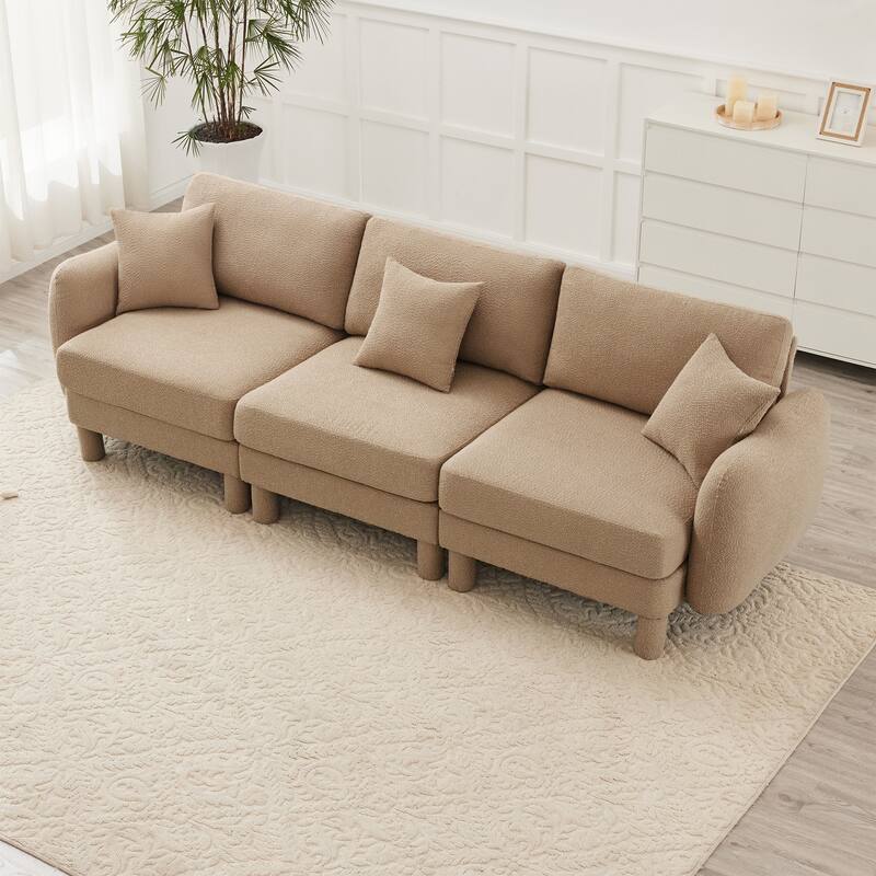 109.4" 3-Seater Modern Upholstered Sofa Couch, Deep-Seat Sectional Sofa with Shell-Shaped Armrests, Leisure Sofa for Living Room